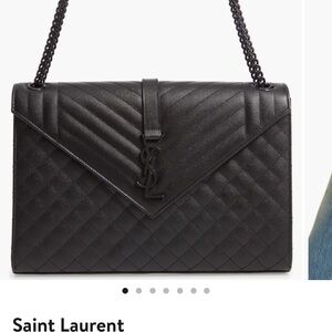 Saint Laurent YSL Medium Envelope Bag Black Calfskin Black Hardware Authentic